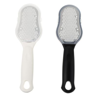 Healeved 2pcs Stainless Steel Pedicure File with Lids Ergonomic Foot Rasp for Dead Skin Removal Feet Travel-Friendly