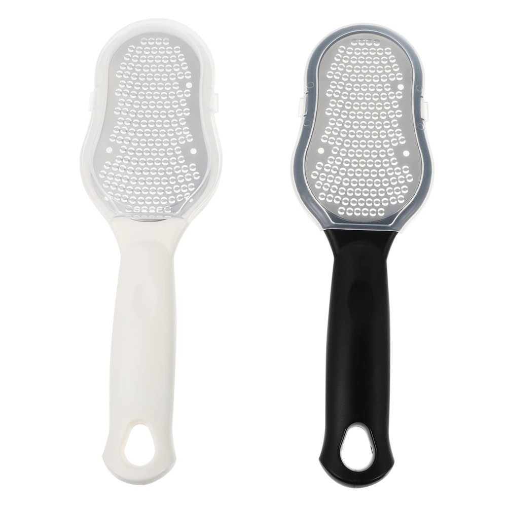 Healeved 2pcs Stainless Steel Pedicure File with Lids Ergonomic Foot Rasp for Dead Skin Removal Feet Travel-Friendly