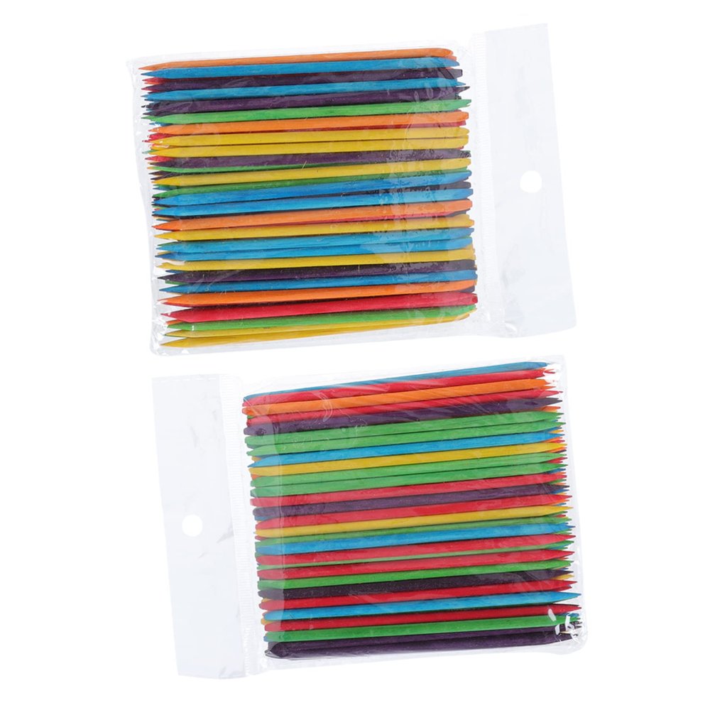 BIUDECO 2packs Double-sided Manicure Rods Safe Wood Sticks for Nail Cleaning and Dead Skin Pushing Durable and Practical Manicure Accessories for Home and Salon Use