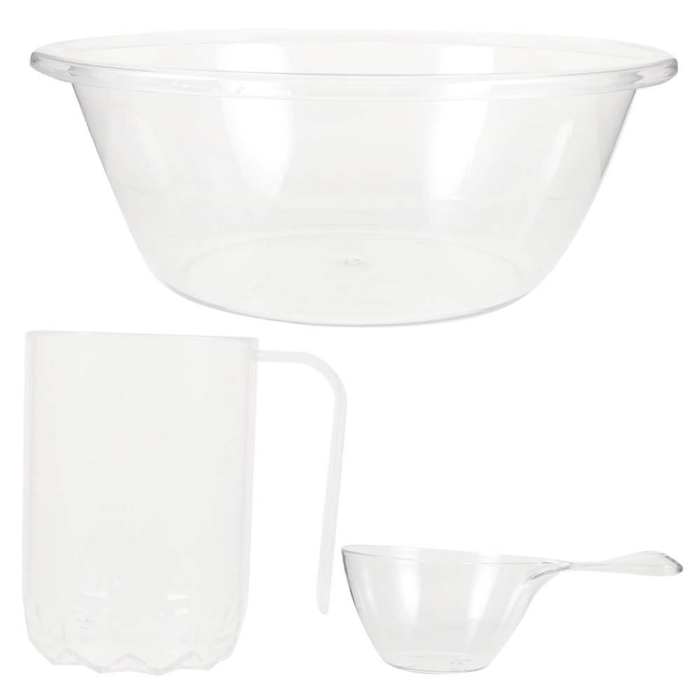 Outanaya 1set Round Facial Cleansing Basin with Mouthwash Cup and Spoon Transparent Design for Home and Salon Use for Skin Management and Facial Care