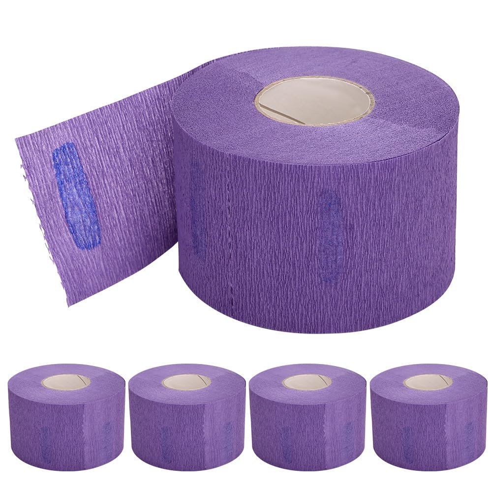 Disposable Barber Neck Paper- 5 Rolls & 500 Neck Strips, Barber Supplies for Salon Hair Styling (Purple)