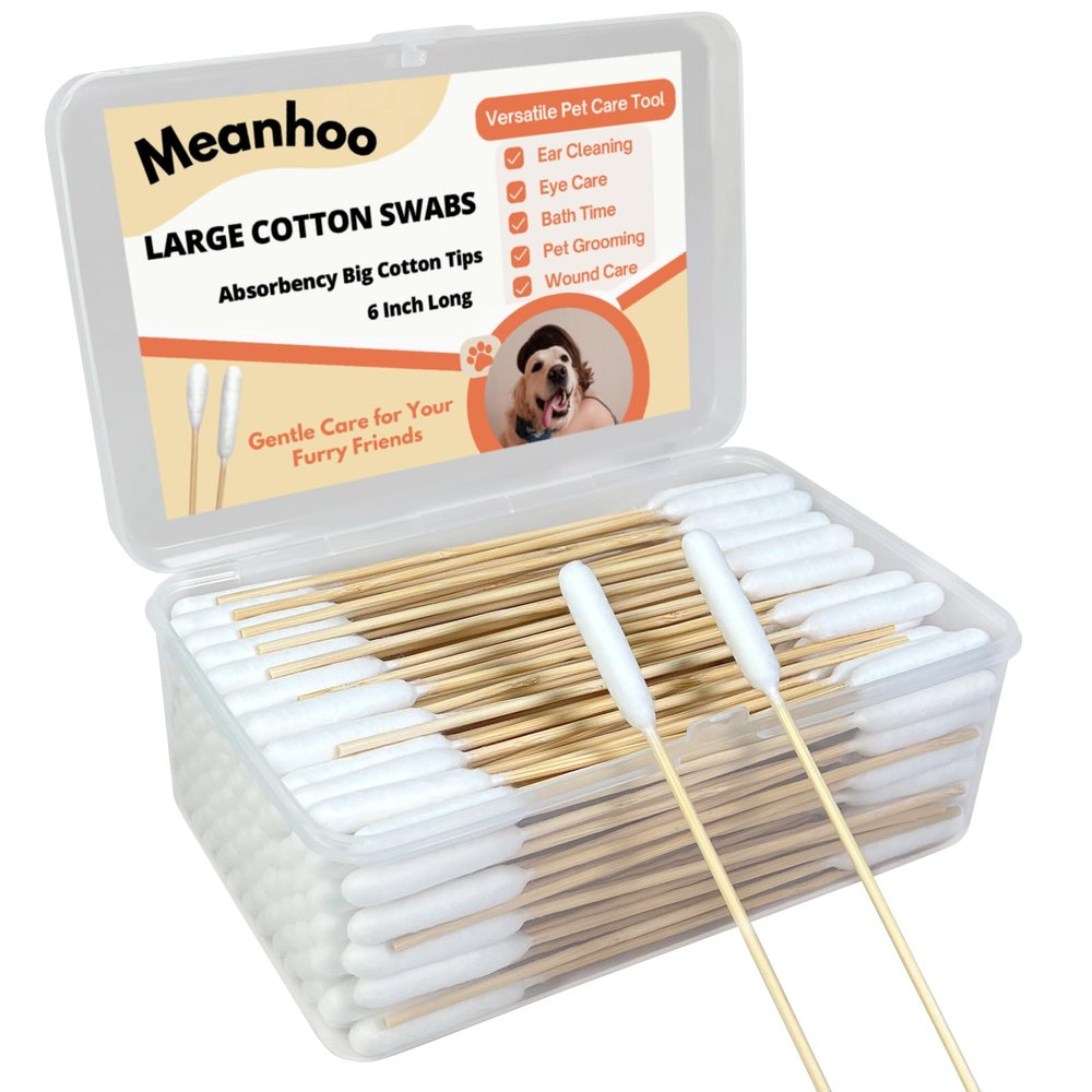 200 Pcs Large Cotton Swabs for Pet Care, 6 Inch Long Cotton Swabs with Bamboo Handle, Professional Dog Ear Swabs, Absorbency Big Cotton Tips, Pet Cleaning Solution Supplies