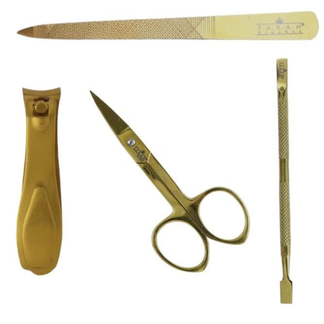 F.A.R.A.H. 4-Piece Gold Manicure Kit  Professional Gold Scissors, Nail Clipper, Cuticle Pusher, and Nail File  Premium Manicure Set for At-Home or Salon Use