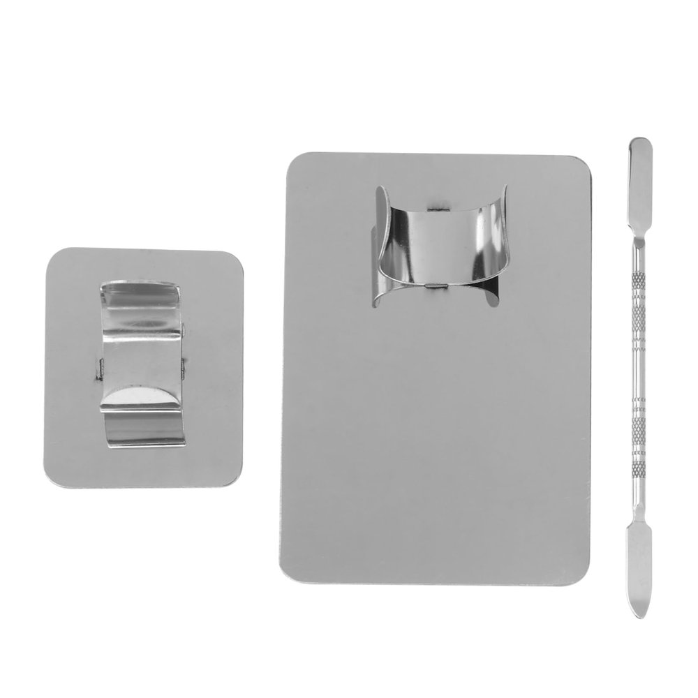 HONMEET 2 Pieces Stainless Steel Makeup Palettes Cosmetic Mixing Spatulas Nail Art Supplies Silver for Foundation Mixing