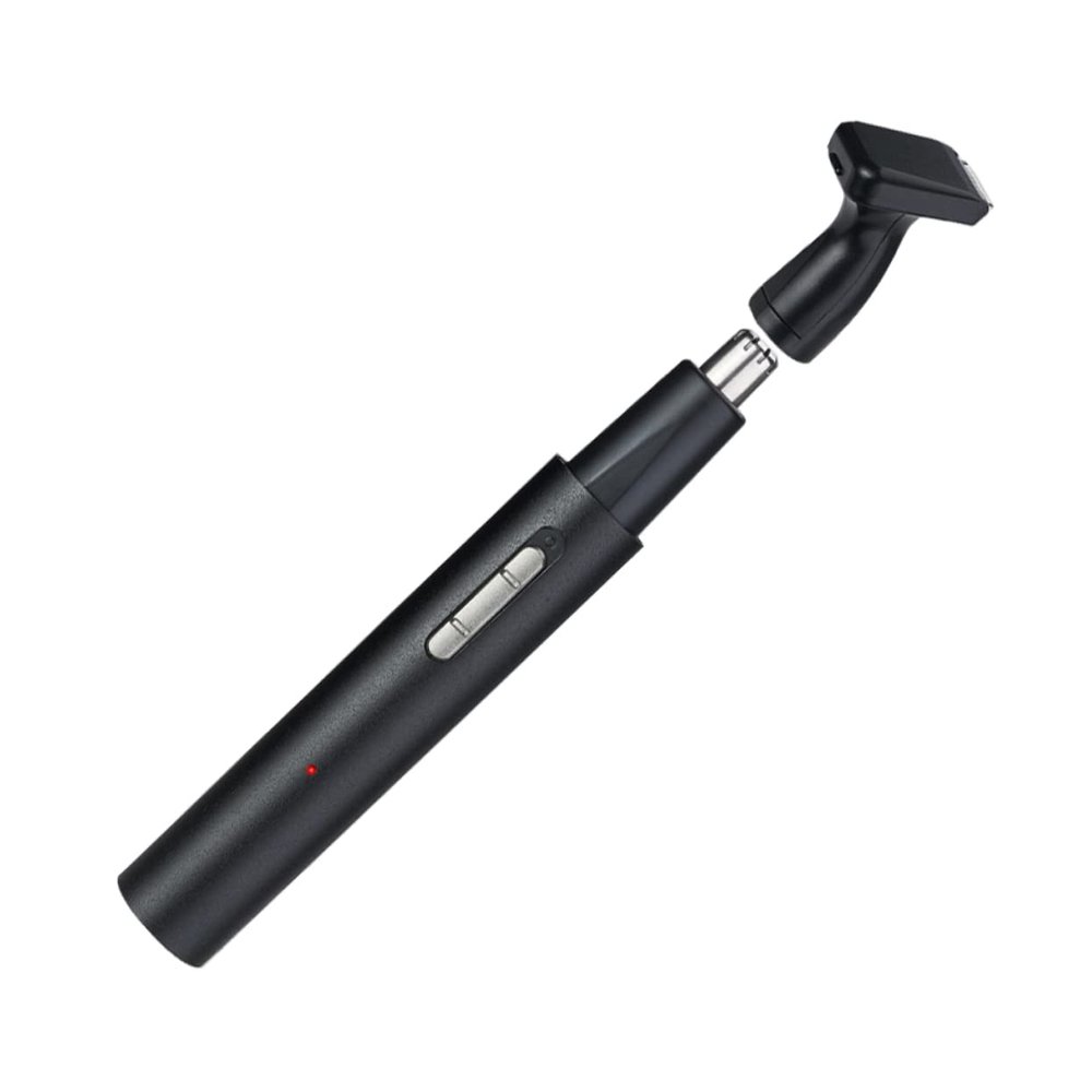 PLAFOPE 1set Electric Nose Hair Trimmer Sideburns Remover USB Rechargeable Detachable Washable Head Black Metal Design for Precise Grooming