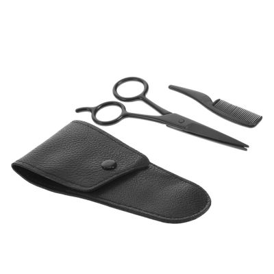 FRCOLOR 3pcs Mustache Eyebrow Trimming Tool Beard Scissors Stainless Steel Shears Nose Hair Clipper Pu Leather Storage Bag Beard Comb Barber Shop Home Use
