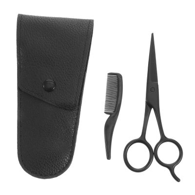 PLAFOPE 3pcs Mustache Eyebrow Trimming Scissors Beard Comb Nose Hair Clipper Stainless Steel Shears for Barbershop Home Use