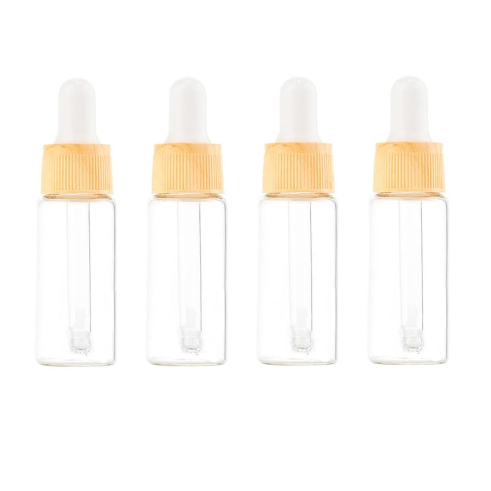 OHPHCALL 4pcs Wood Grain Glass Dropper Bottles Essential Oil Dispensers Durable Transparent Containers for Cosmetic Use Easy Press Dropper