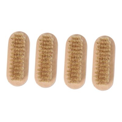 BIUDECO 4pcs Two-sided Boar Bristle Nail Brush Wooden Handle Cleaning Brush for Toes Fingernails Kitchen and Bathroom Use Comfortable Grip for Adults
