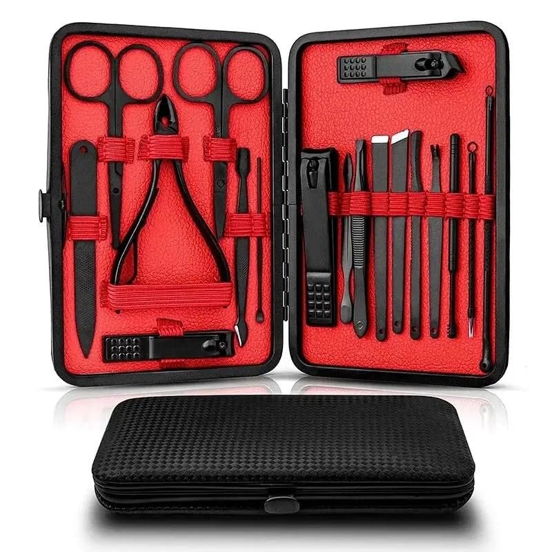 24pcs Professional Black Nail Clippers Kit - Ultra Sharp Fingernail and Toenail Cutters for Men and Women - Sturdy Pedicure