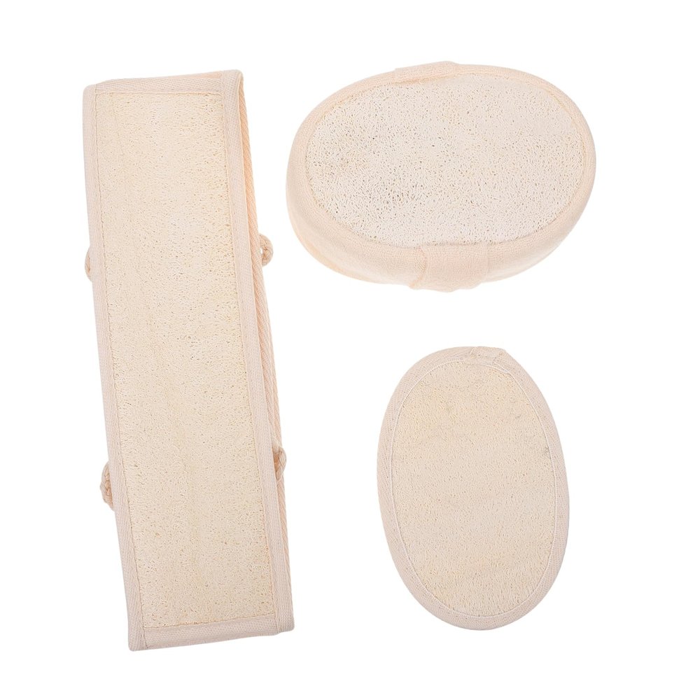 PLAFOPE 3pcs Natural Loofah Bath Towel Set Exfoliating Body Scrubber for Gentle Back Cleaning Bath Supplies Beige for Skin Care and Shower Exfoliation