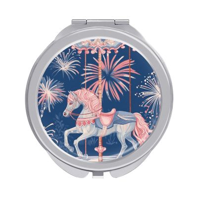 OURTEV Small Compact Mirror for Purse Pocket Mirror Elegant Peach Horse Travel Makeup Mirror Portable Makeup Compact Mirror Double-Sided Makeup Round Handheld Mirror