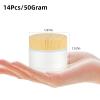 14Pcs Glass Cosmetic Containers with Wood Grain Lid 50 Gram Empty Sample Jars Round Frosted Glass Containers with Leakproof lids for Makeup Lotion Cream (14pcs, 50ml) view 2