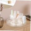 OHPHCALL 360degree Rotatable Makeup Organizer Transparent Cosmetic Storage Rack for Desk Dual-layer Vanity Organizer Space-saving Cosmetic Display with Brush Holder and Perfume Trays view 3