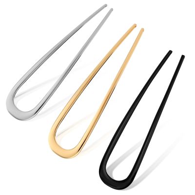 3pcs Simple U-Shaped Hairpin, Fashionable French Hair Pin Metal 2 Prongs Hair Stick Twist Hair Tool for Women Styling Accessories (Black, Gold, Silver)