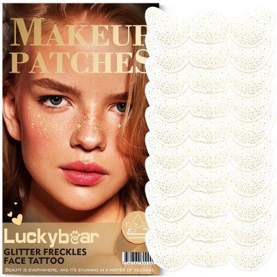 Face Glitter Freckles, Gold Face Tattoo Makeup Patches, Speckles Sparkle Beauty Waterproof Fake Freckle for Holiday Dance Music Party Makeup - 10 Count