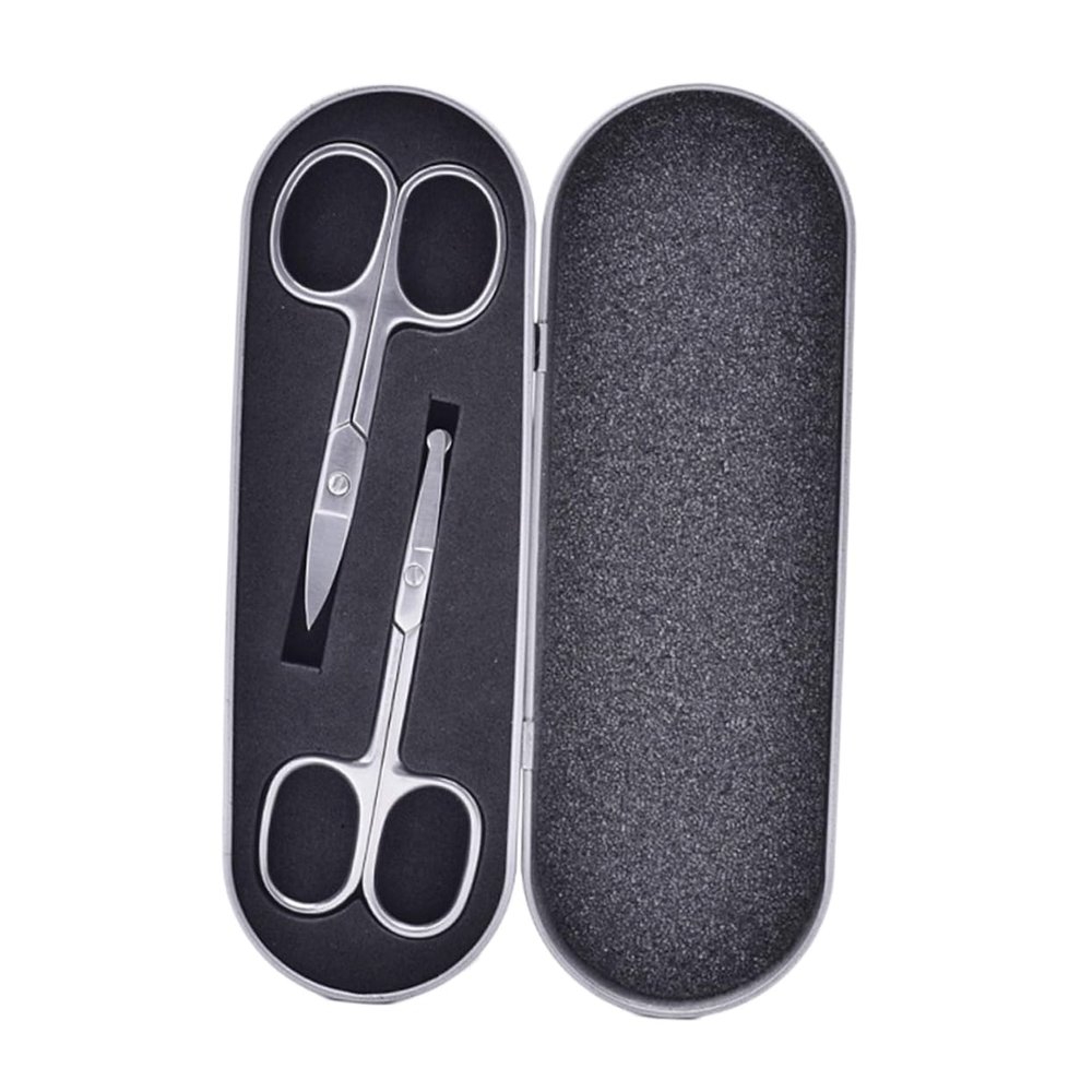 MERRYHAPY 2pcs Eyebrow Razor for Men Kit Stainless Steel Scissors Trimmer Rounded Nose Hair Scissors Safety Design