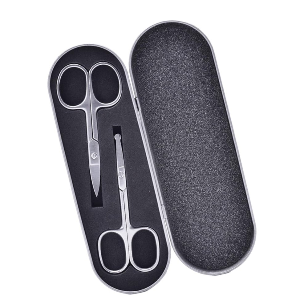 Beatifufu 2pcs Eyebrow Grooming Shears Stainless Blades Nose Hair Scissors Rounded Tip Safety Makeup Tool Kit