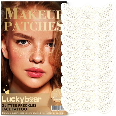 Face Glitter Freckles, Gold Tattoo Makeup Patches, Stardust Speckles Sparkle Beauty Waterproof Fake Freckle for Holiday Dance Music Party Makeup - 10 Count
