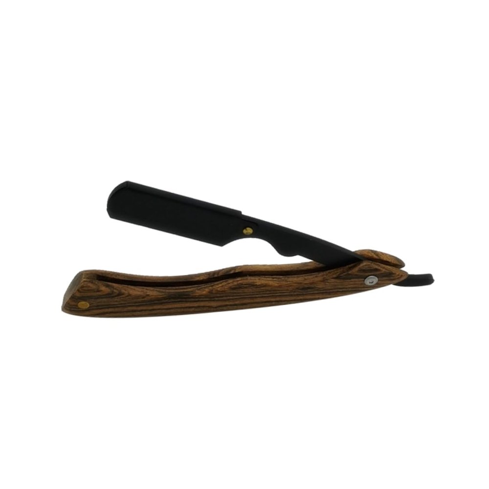WOONEKY Wooden Handle Black Chic Folding Razor Professional Metal Shaving Tool for Men for Barbershops Home Use Easy to Exchange Blades Suitable for Beards Hair