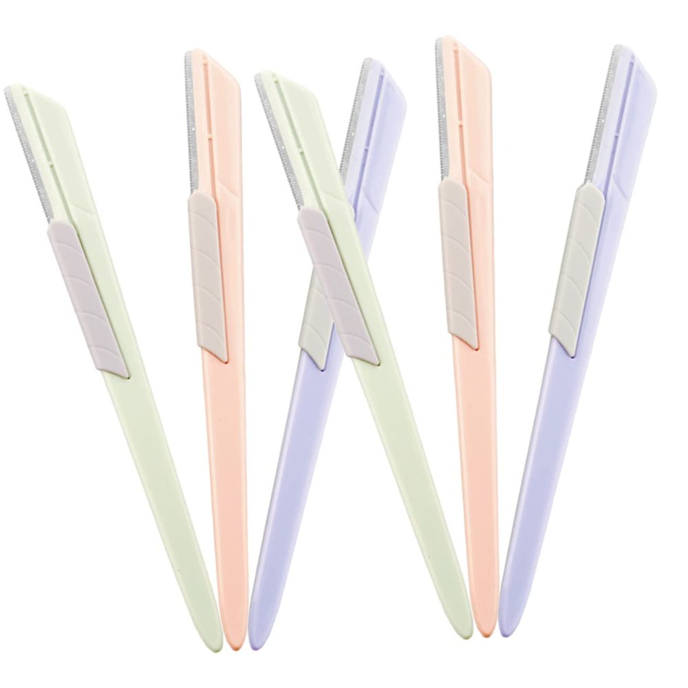 Beatifufu 6pcs Eyebrow Stainless Steel Facial Hair Shaver Tools Sliding Cover for Precise Eyebrow Shaping and Grooming for Women and Safe for Home Use