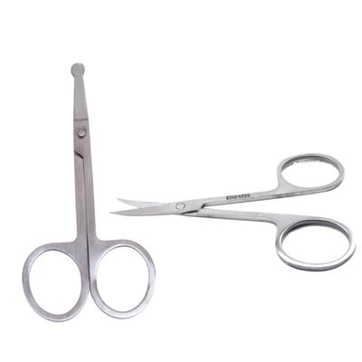 WOONEKY 2pcs Stainless Steel Nose Hair Trimmer and Eyebrow Scissors Rounded Tip for Safety and Curved Blades for Precision Trimming for Men and Women Easy to Use