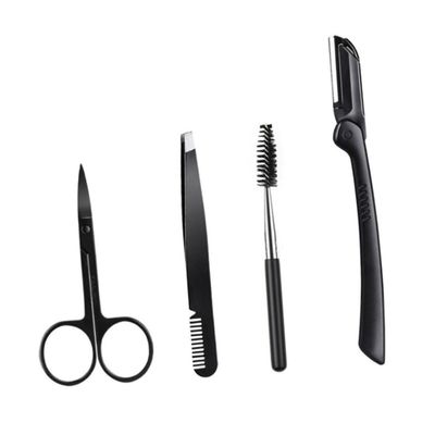 Beatifufu 4pcs Beauty Eyebrow Set for Women Eyebrow Trimmer Clip Comb Precision Tools Beginners and Daily Use Black