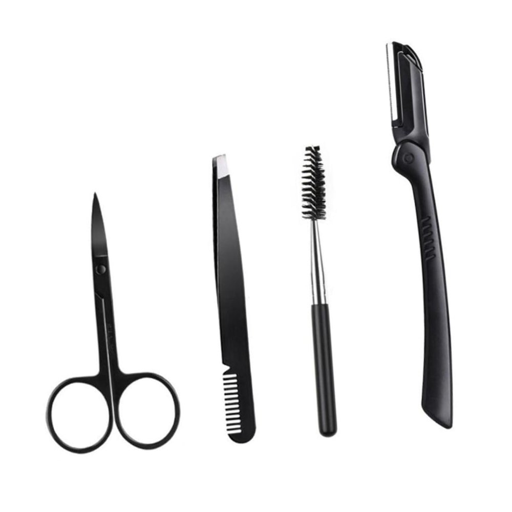 Beatifufu 4pcs Beauty Eyebrow Set for Women Eyebrow Trimmer Clip Comb Precision Tools Beginners and Daily Use Black