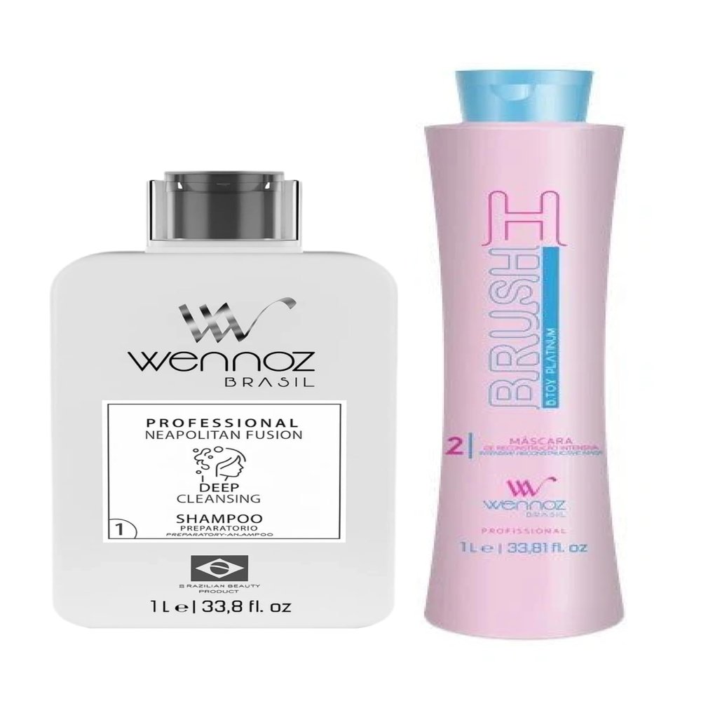 Wennoz H-Brush Progressive Kit, 2 x 33.8 Oz, For Straight & Lined Hair, Step 1/2