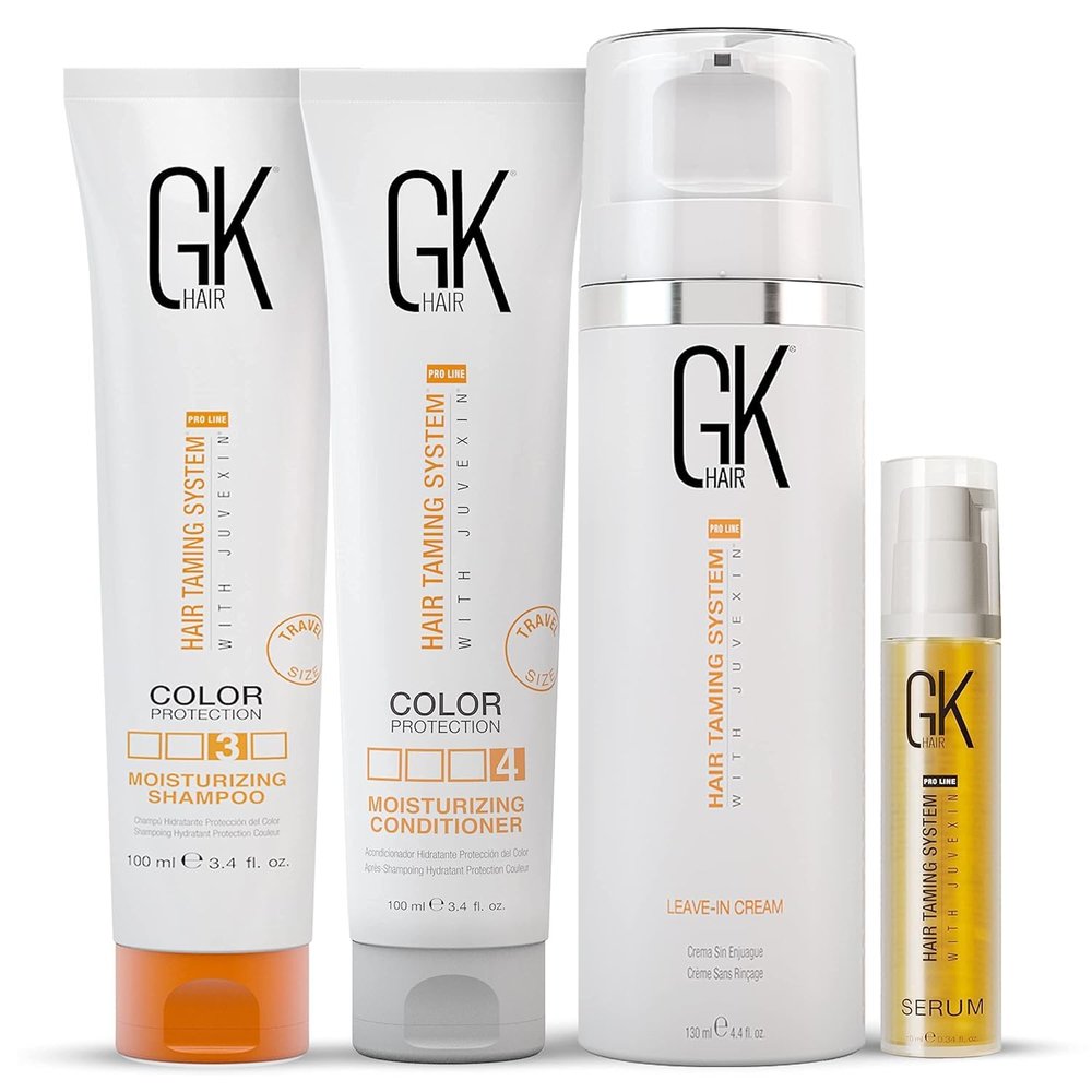 GK HAIR Global Keratin Moisturizing Shampoo and Conditioner 100ml Set | Leave in Conditioner Cream 130ml | Argon Oil Hair Serum 10ml For Frizz Control