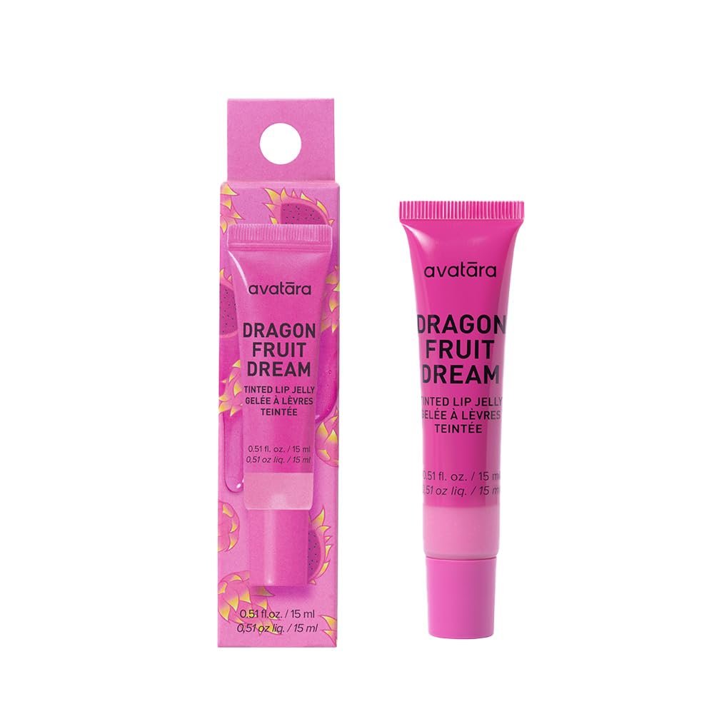 Avatara Dragonfruit Dream Tinted Lip Jelly - Hydrating Lip Gloss Treatment with Vitamin-Rich Botanicals, Cool Berry Tint, Vegan & Cruelty-Free, Soothes & Softens Dry Lips, 15mL/0.15 Fl Oz