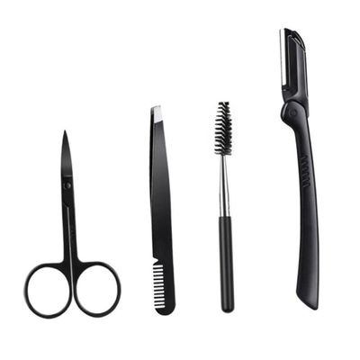 SOESFOUFU 4pcs Eyebrow Grooming Kit for Women Eyelash Comb Eyebrow Scissors Tweezers for Beginners Black Skin Care Set for Precise Shaping and Trimming