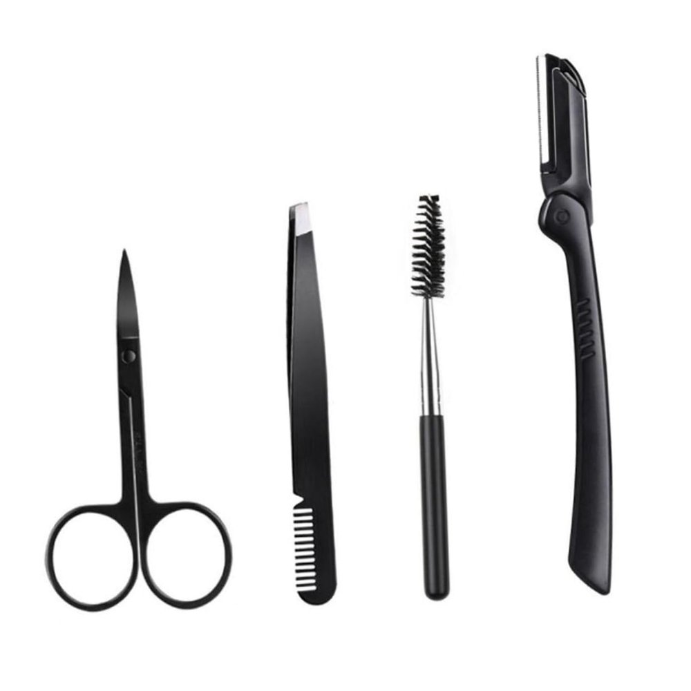 SOESFOUFU 4pcs Eyebrow Grooming Kit for Women Eyelash Comb Eyebrow Scissors Tweezers for Beginners Black Skin Care Set for Precise Shaping and Trimming