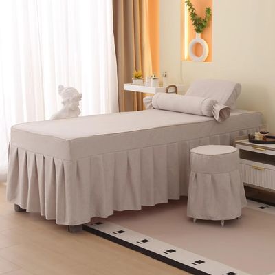 Massage Table Skirt Spa Bed Cover with Face Rest Hole Beauty Salon Massage Table Bed Sheet Skirt Massage Bed Cover with Skirt All-Round Wrap Lash Bed Mattress Cover,Beige,185x70cm(S)