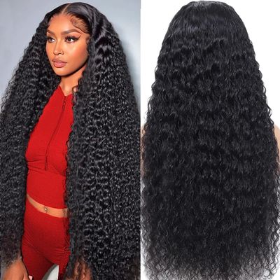 13x4 Deep Wave Lace Front Wigs Human Hair Pre Plucked 200 Density HD Transparent 13x4 Frontal Wigs Human Hair With Baby Hair Wet and Wavy Wigs Bleached Knots Curly Hair Wigs 32 Inch