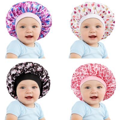 4 PCS Kids Satin Bonnet,Kids Bonnets for Girls,Soft Silk Bonnet for Sleeping for Natural Hair Toddler Teens Child