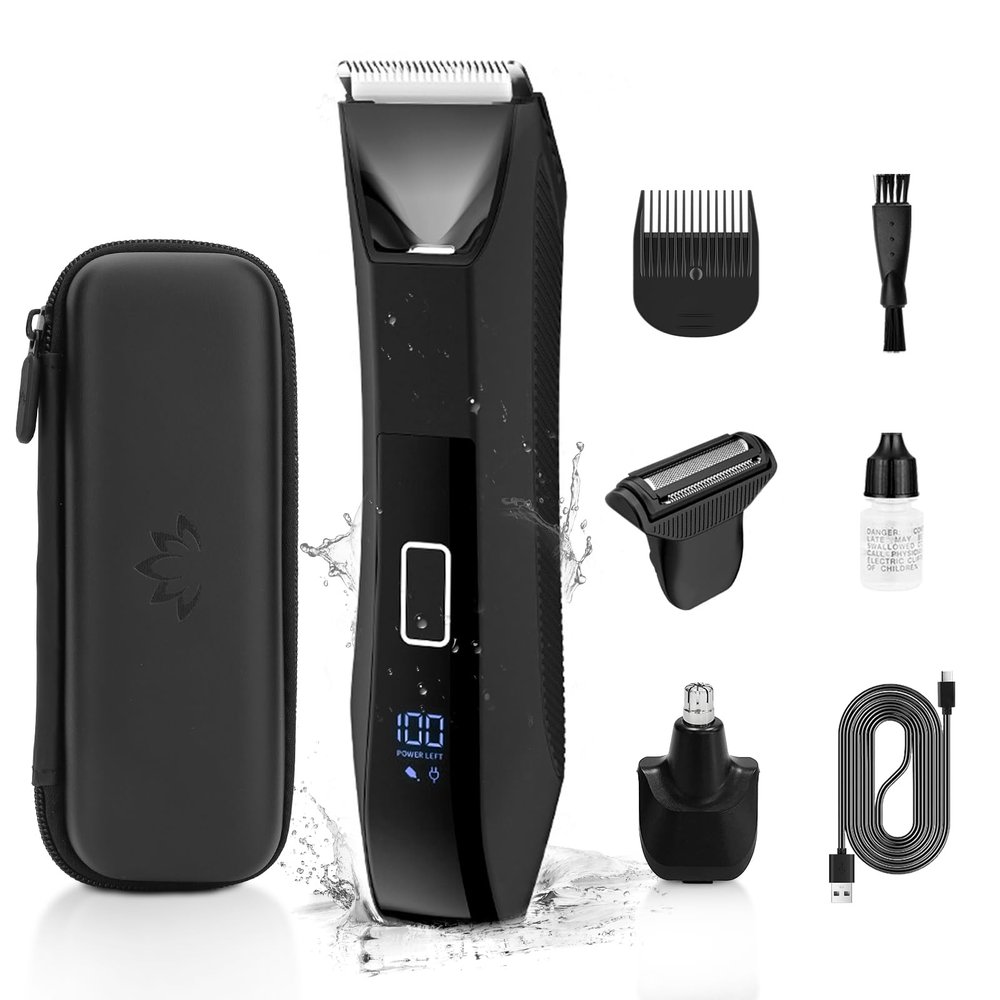 Bomic Manscape 3-in-1 Body Trimmer for Men, Groin, Pubic & Ball Hair Shaver No-Nick, Nose Hair Trimmer, Body Groomer for Smooth Shaving, Lightweight with Travel Lock, LED Display, IPX7 Waterproof