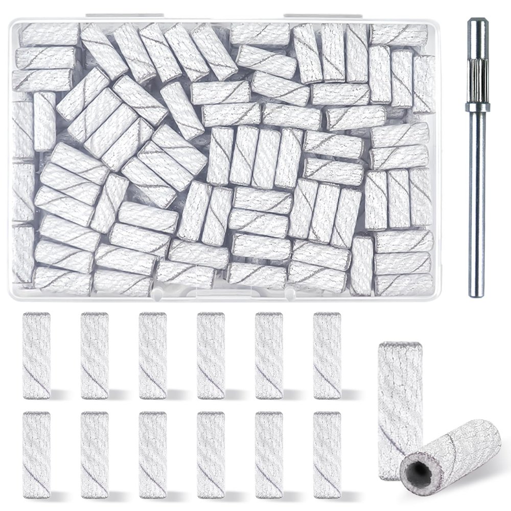 100 Pcs 240 Grit White Small Sanding Bands Nail Drill Bit,Nail Drill Bits,Extreme Fine Grit mini Sanding Band,Nail Bits,Upgrade 3.1mm Mandrel Bits,Professional Nail Drill Bit for Acrylic Nails