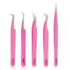 HADIZ Fiber Tip Eyelash Extension tweezers Lash Tweezer Japanese Steel set of five (Raspberry) view 1