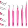 HADIZ Fiber Tip Eyelash Extension tweezers Lash Tweezer Japanese Steel set of five (Raspberry) view 2