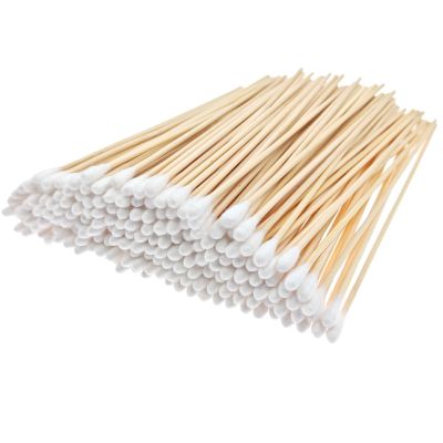 RIKWOG 200 Pcs Cotton Swabs, 6 Inch Long Ear Buds with Extra Long Wooden Handle Ear Picks for Cleaning, Jewelry, Polishing, Makeup, Dogs