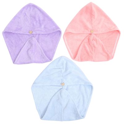 Baluue 3pcs Microfiber Hair Drying Caps for Women Fast Absorbent Coral Fleece Shower Turbans in and Quick Dry Hair Wraps for Home and Travel Use