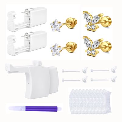 QWALIT Ear Piercing Kit Gold Ear Piercing Gun Kit Self Piercing Earrings Piercing Kit Disposable Earring Gun Piercing Kit with Earring Studs Self Ear Piercing Kit Flat Back at Home
