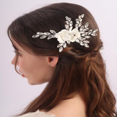 BERYUAN Wedding Flower Rhinestone Hair Side Comb Handmade Rhinestone Wedding Headpiece Silver Bridal Hair Accessories Bridal Hair Comb for Wedding Women Girls
