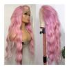 Wigs, Loose Wave Light Pink Lace Frontal Wig 1341 HD Transparent Lace Wig Brazilian Remy Hair 8-28" Pre Plucked Pink Colored Wave Curly Lace Front Wig ,Wigs to Cover Baldness(180 Density,24inches) view 1