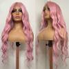 Wigs, Loose Wave Light Pink Lace Frontal Wig 1341 HD Transparent Lace Wig Brazilian Remy Hair 8-28" Pre Plucked Pink Colored Wave Curly Lace Front Wig ,Wigs to Cover Baldness(180 Density,24inches) view 2