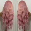 Wigs, Loose Wave Light Pink Lace Frontal Wig 1341 HD Transparent Lace Wig Brazilian Remy Hair 8-28" Pre Plucked Pink Colored Wave Curly Lace Front Wig ,Wigs to Cover Baldness(180 Density,24inches) view 3