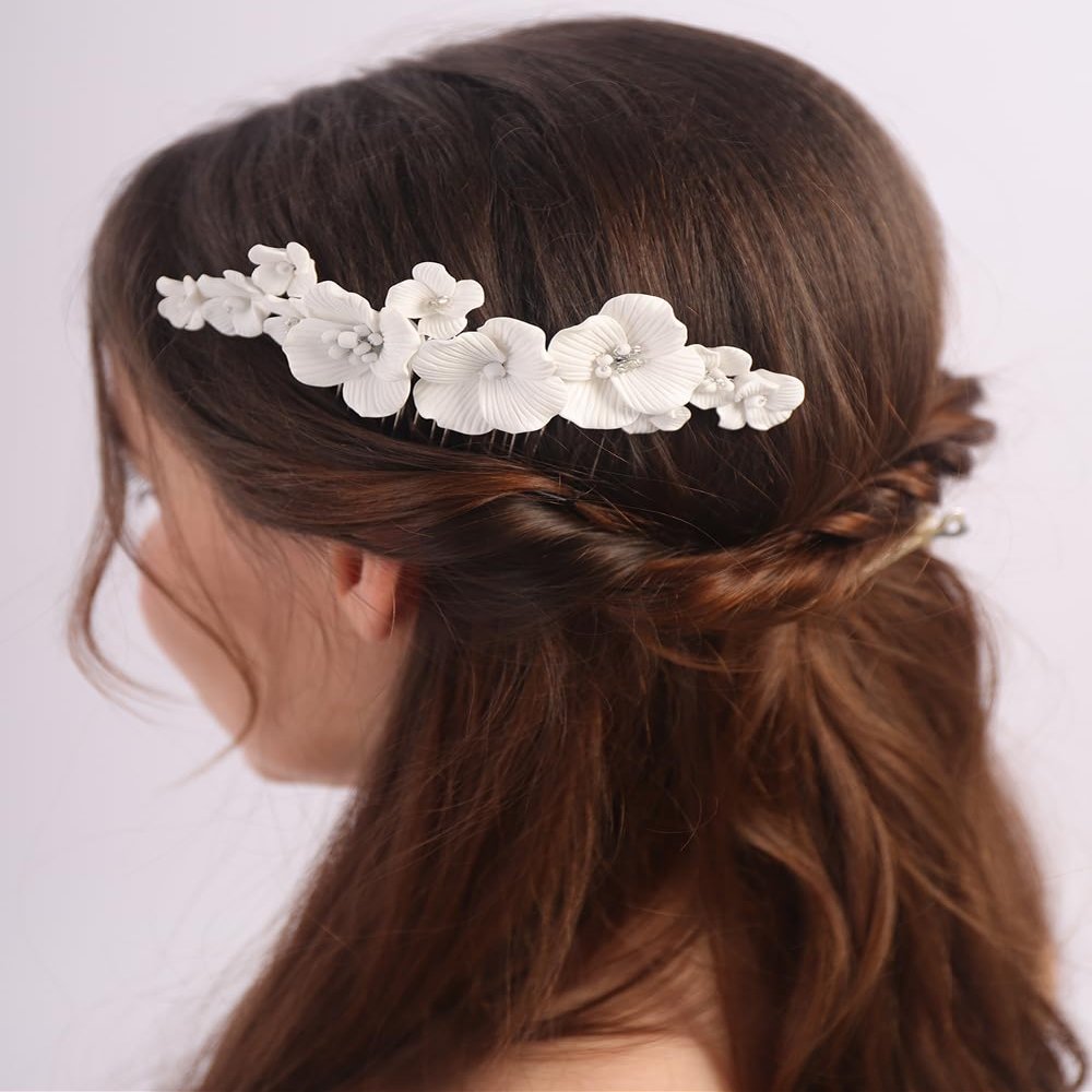 BERYUAN Flowers Wedding Hair Comb Bridal Elegant Flowers Headpiece Flowers Hair Side Comb Silver Wedding Hair Accessories for Women Girls (silver)