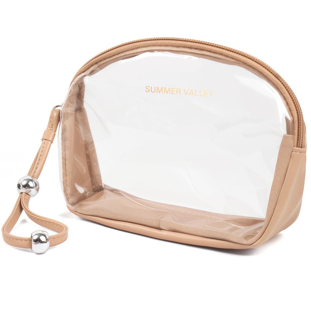 Clear Makeup Bag with Zipper- Travel Cosmetic Bags Set for Carry On, TSA Approved Toiletry Bag, Makeup Organizer, Clear Travel Makeup Bag with Handle, Travel Essentials (Brown, Large)