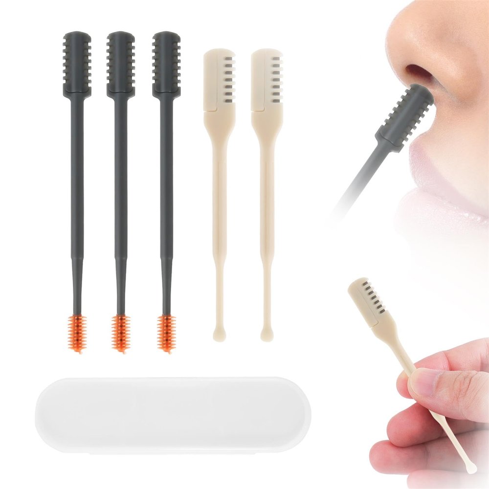 5pcs 2 in 1 Nose Trimmer, Double-Sided & Single-Sided Nose Razor 360 Degrees Rotating Nasal Hair Cutter Nostril Tool for Women Men (Black, White)